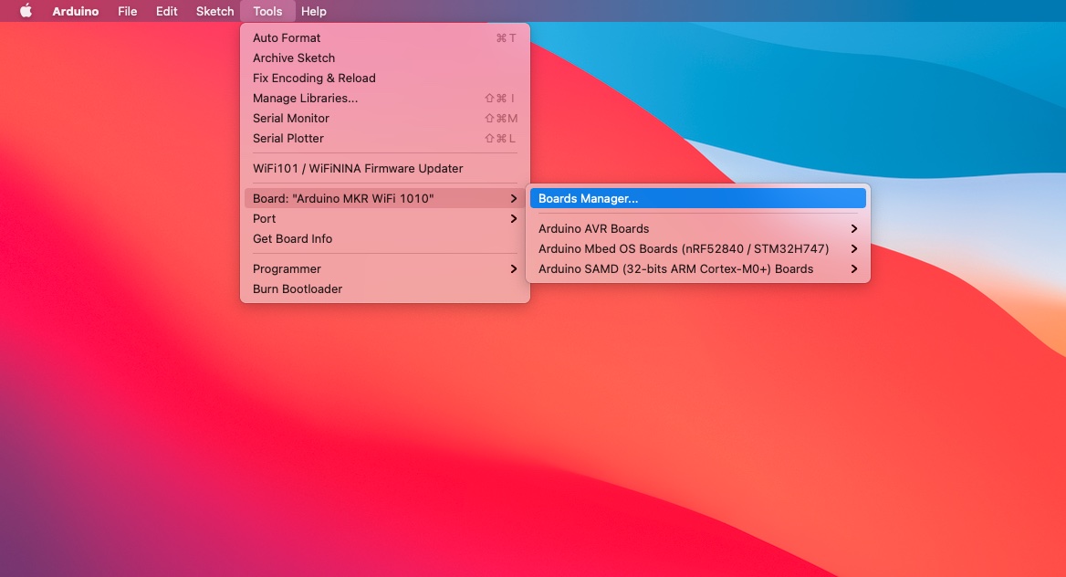 Arduino IDE Boards Manager Menu