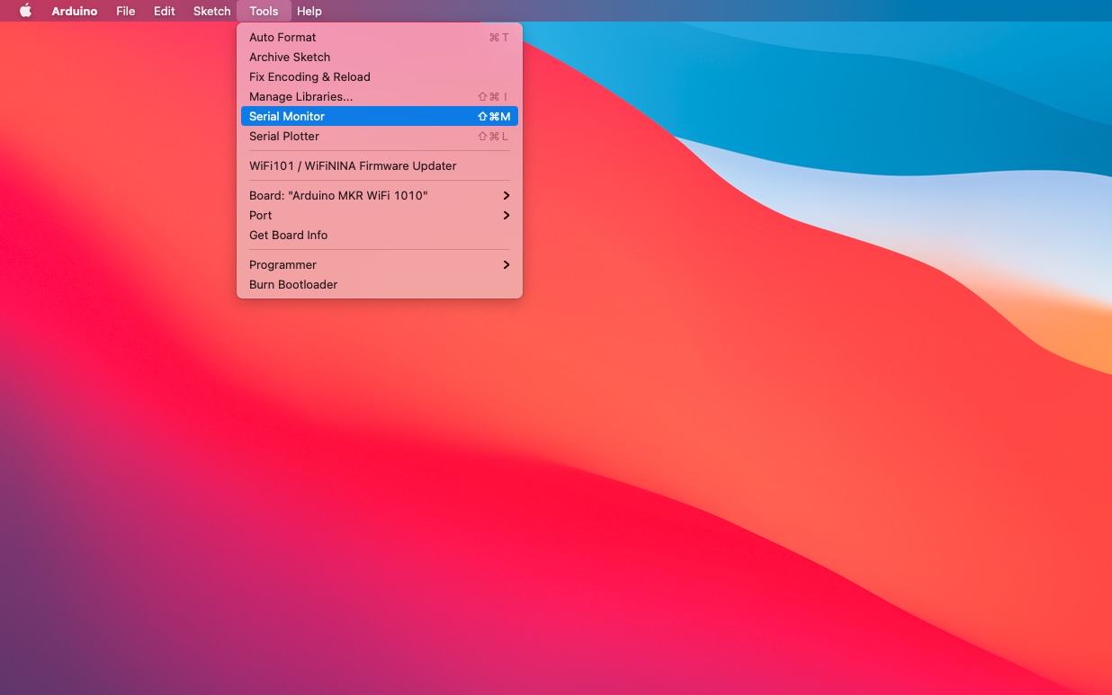 Arduino IDE Serial Monitor Menu