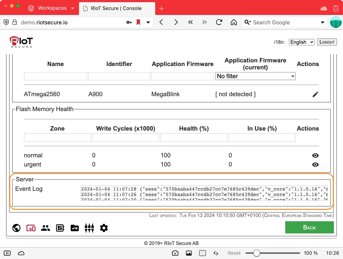 Example of Device Event Log