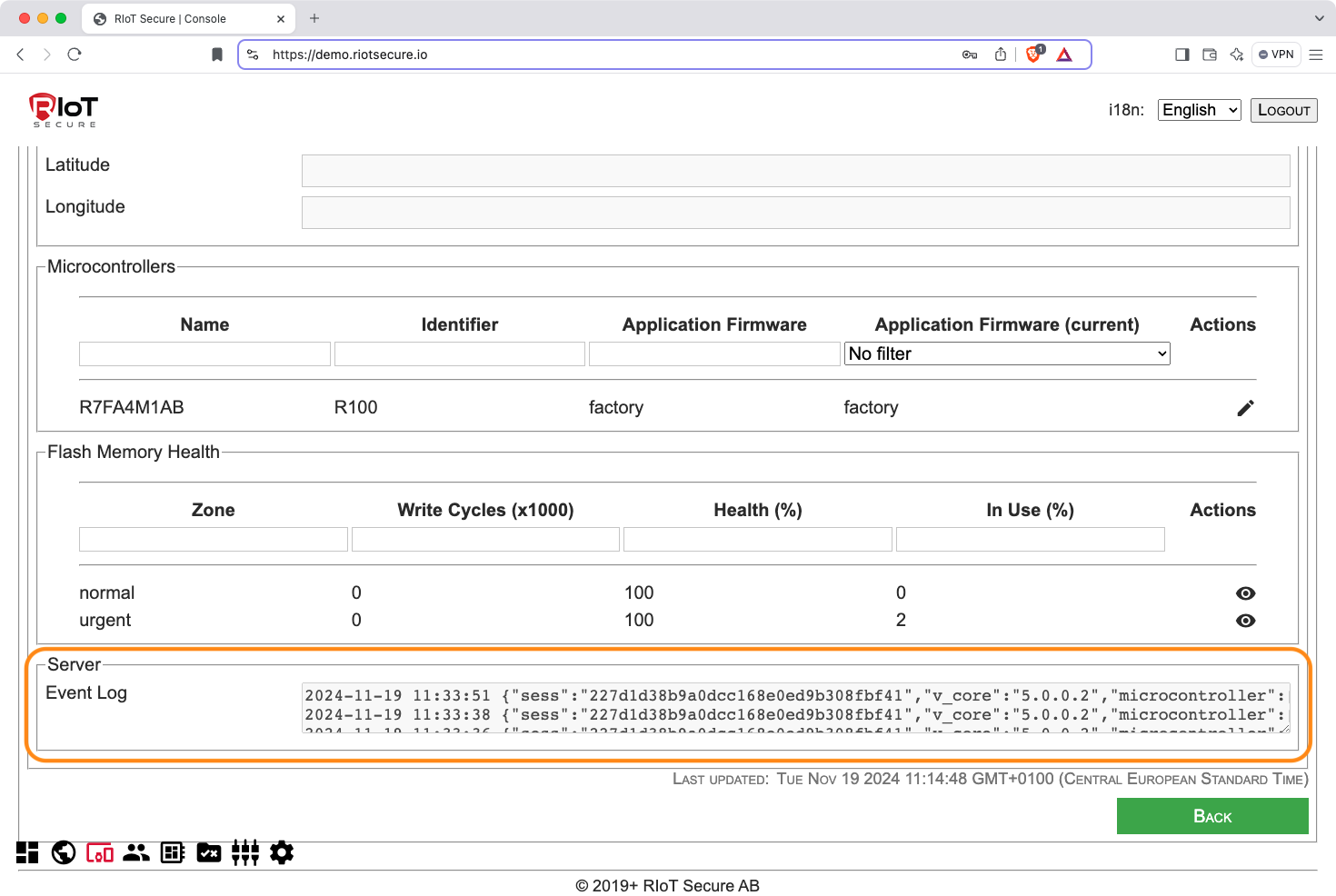Example of Device Event Log