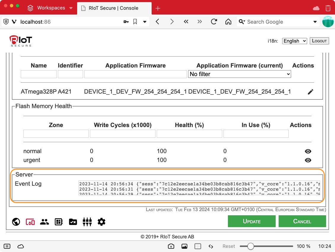 Example of Device Event Log