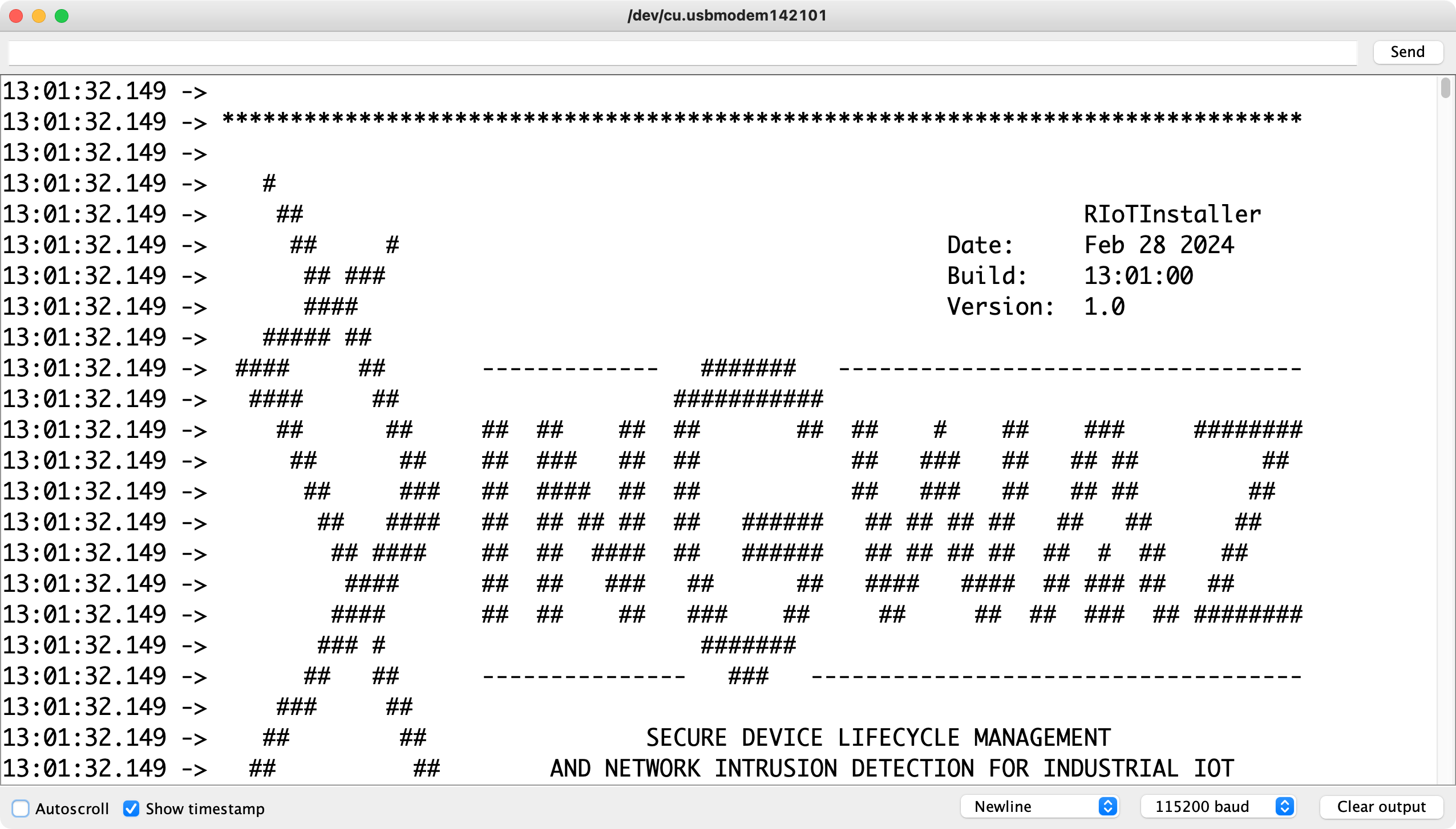 Serial Monitor output from the RIoTInstaller sketch