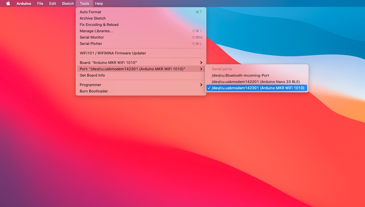 Arduino IDE Select Port Menu