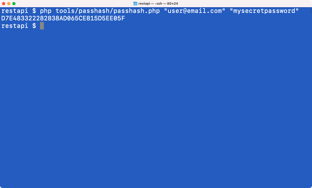 Terminal Window: Create a password hash