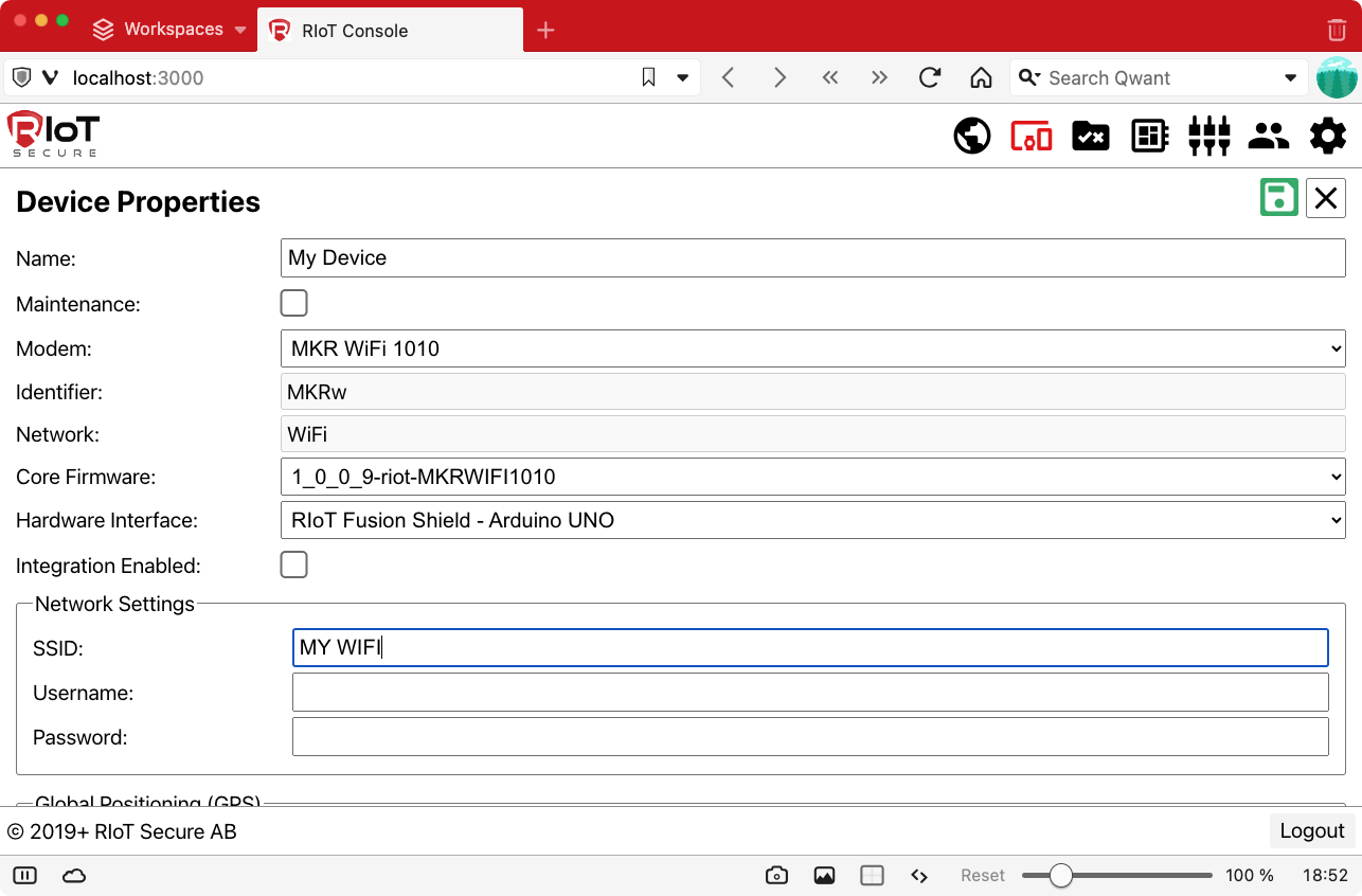 React Console WiFi Settings